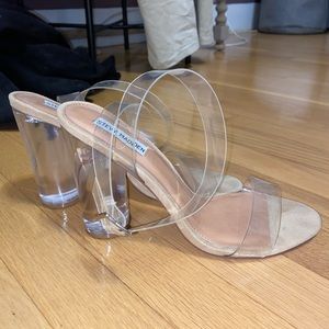 STEVE MADDEN CLEARER OPEN TOE BLOCK HEEL